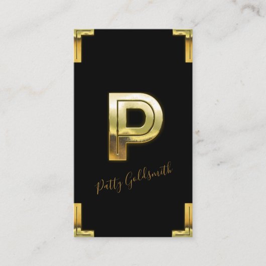 Gold P Initiaal en Grenzen Visitekaartje (Voorkant)