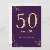 Gold Paars 50 en Fabulous Birthday Invitations Aankondiging (Voorkant)