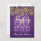 Gold Paars 50th Birthday Save Date Winter Save The Date (Voorkant)