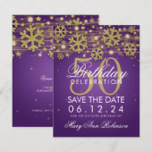 Gold Paars 50th Birthday Save Date Winter Save The Date (Voorkant / Achterkant)