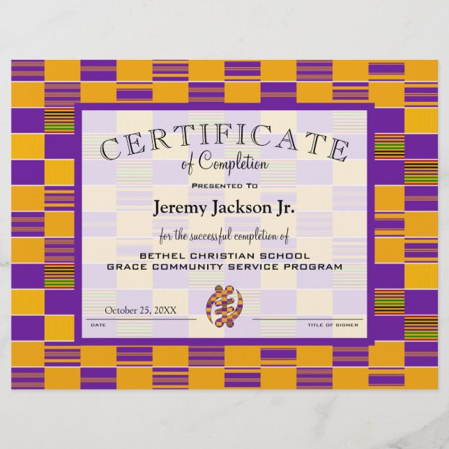 Gold Paars Africa Kente Certificate of Completion (Voorkant)
