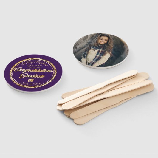 Gold Paars Afstuderen Foto Klasse 2023 Handwaaier (Niet-gemonteerd)