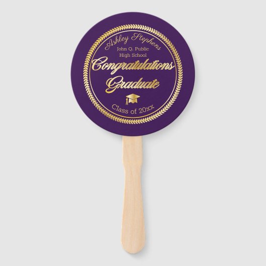Gold Paars Afstuderen Foto Klasse 2023 Handwaaier (Voorkant)