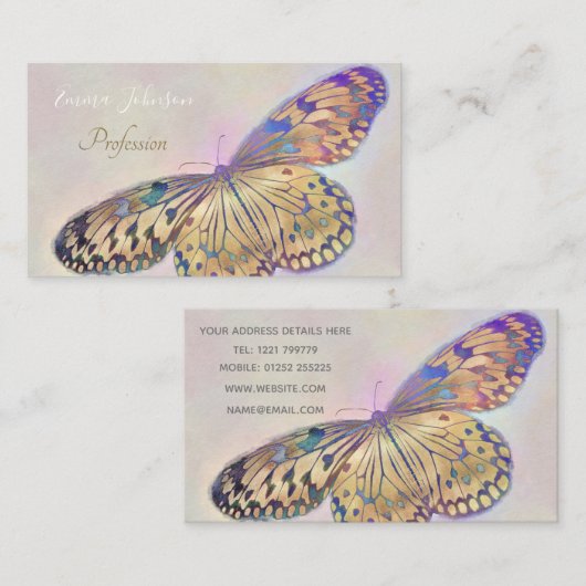 Gold Paars Blue Butterfly Patroon Visitekaartje (Voorkant / Achterkant)