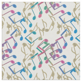 Gold Paars Blue Muzieknoten Pattern White Fabric Stof