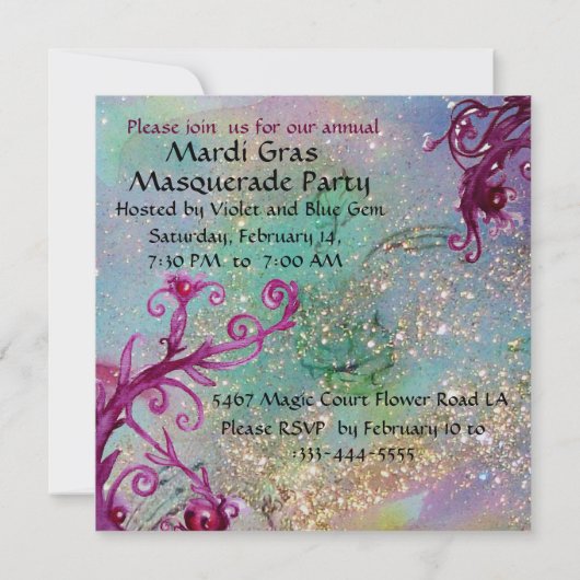 GOLD PAARS DAMASK FEATHER MASK Masquerade Party Kaart (Achterkant)