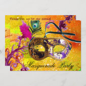GOLD PAARS DAMASK FEATHER MASK Masquerade Party Kaart (Voorkant / Achterkant)