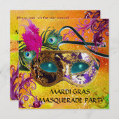 GOLD PAARS DAMASK FEATHER MASK Masquerade Party Kaart (Voorkant / Achterkant)
