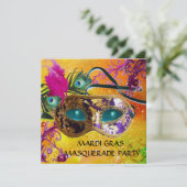 GOLD PAARS DAMASK FEATHER MASK Masquerade Party Kaart (Staand voorkant)