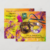 GOLD PAARS DAMASK FEATHER MASK Masquerade Party Kaart (Voorkant / Achterkant)