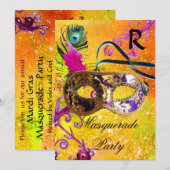 GOLD PAARS DAMASK FEATHER MASK Masquerade Party Kaart (Voorkant / Achterkant)