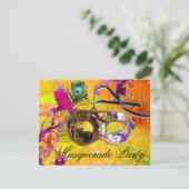 GOLD PAARS DAMASK FEATHER MASK Masquerade Party Kaart (Staand voorkant)