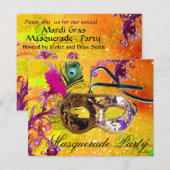 GOLD PAARS DAMASK FEATHER MASK Masquerade Party Kaart (Voorkant / Achterkant)