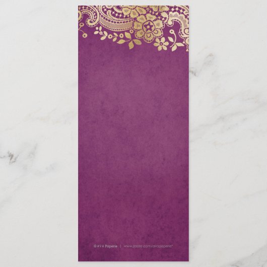 Gold paars elegant huwelijksmenu menu (Achterkant)