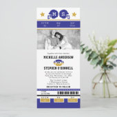 Gold Paars Football Ticket Wedding Invite Kaart (Staand voorkant)