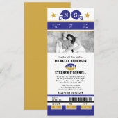Gold Paars Football Ticket Wedding Invite Kaart (Voorkant / Achterkant)