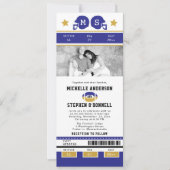 Gold Paars Football Ticket Wedding Invite Kaart (Voorkant)