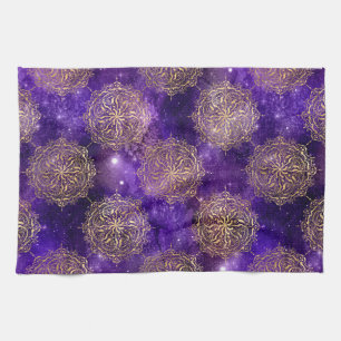 Gold & Paars Galaxy Dharma Mandala Pattern Theedoek