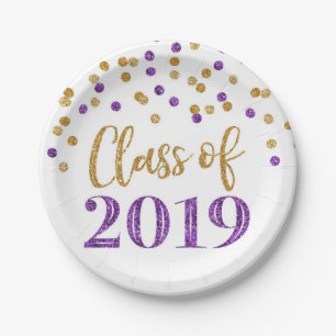Gold Paars Glitter Confetti Afstuderen 2019 Papieren Bordje