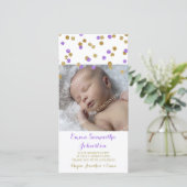 Gold Paars - Hartelijk dank - Baby shower fotokaar Bedankkaart (Staand voorkant)