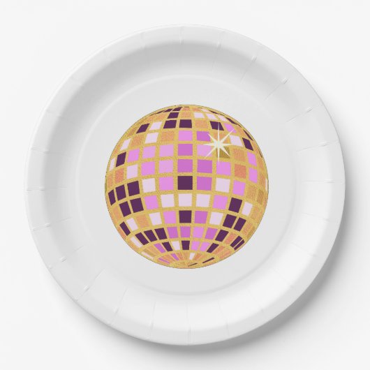 Gold Paars Retro Modern Disco Ball Papieren Bordje (Voorkant)