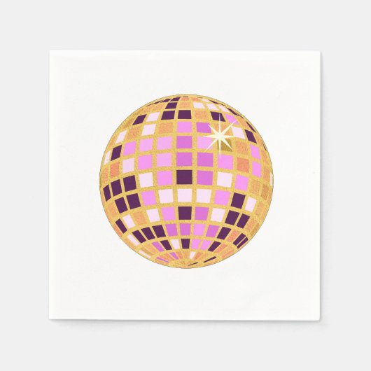 Gold Paars Retro Modern Disco Ball Servet (Voorkant)
