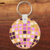 Gold Paars Retro Modern Disco Ball Sleutelhanger (Achterkant)