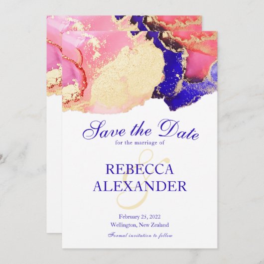 Gold Paarse Agate Wedding Save The Date (Voorkant / Achterkant)