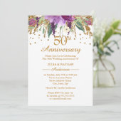 Gold Paarse Amethyst Floral 50e Jubileum Kaart (Staand voorkant)