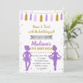Gold paarse ballerina party-uitnodiging kaart (Staand voorkant)