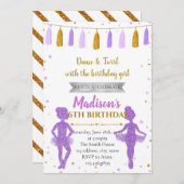 Gold paarse ballerina party-uitnodiging kaart (Voorkant / Achterkant)