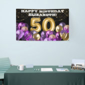 Gold Paarse ballonnen 50th Happy Birthday Banner (Beurs)