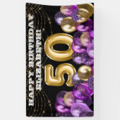 Gold Paarse ballonnen 50th Happy Birthday Banner (Verticaal)