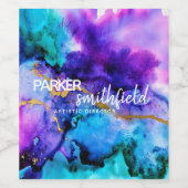 Gold Paarse Blue Waterverf Wijn Etiket (Enkel label)