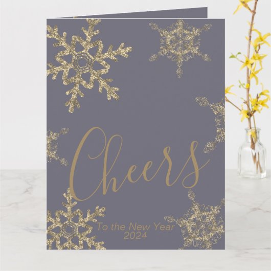 Gold Paarse Cheers naar het nieuwjaarsbedrijf Kaart (Gele Bloem)