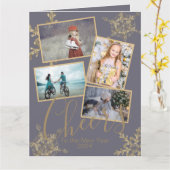 Gold Paarse Cheers op nieuwjaarsfoto Kaart (Gele Bloem)