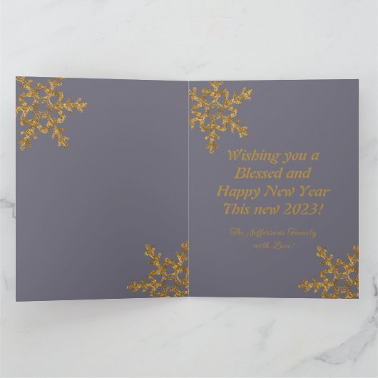 Gold Paarse Cheers op nieuwjaarsfoto Kaart (Binnen)