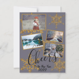 Gold Paarse Cheers Snowflake 4 Foto's Holiday Briefkaart
