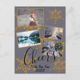 Gold Paarse Cheers Snowflake 4 Foto's Holiday Briefkaart
