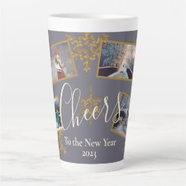 Gold Paarse Cheers Snowflake 4 Foto's Holiday Latte Mok