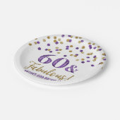 Gold Paarse Confetti 60 en Fabulous Papieren Bordje (Gekanteld)