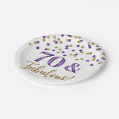 Gold Paarse Confetti 70 en Fabulous Papieren Bordje (Gekanteld)
