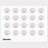 Gold Paarse Confetti Afstuderen 2023 Ronde Sticker (Vel)