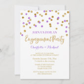 Gold Paarse Confetti Engagement Party Kaart (Voorkant)