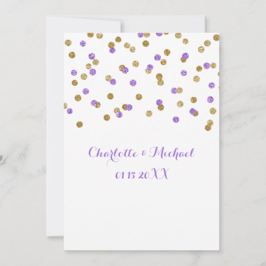 Gold Paarse Confetti Engagement Party Kaart (Achterkant)