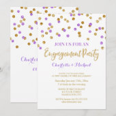 Gold Paarse Confetti Engagement Party Kaart (Voorkant / Achterkant)