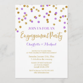 Gold Paarse Confetti Engagement Party Kaart