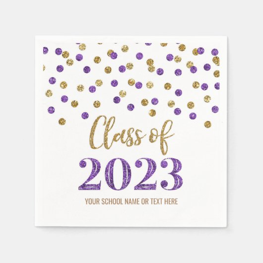 Gold Paarse Confetti Klasse 2023 Napkins Servet (Voorkant)