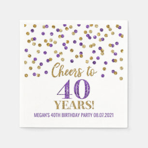 Gold Paarse Confetti tot 40 jaar verjaardag Servet