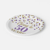 Gold Paarse Confetti tot 50 jaar verjaardag Papieren Bordje (Gekanteld)